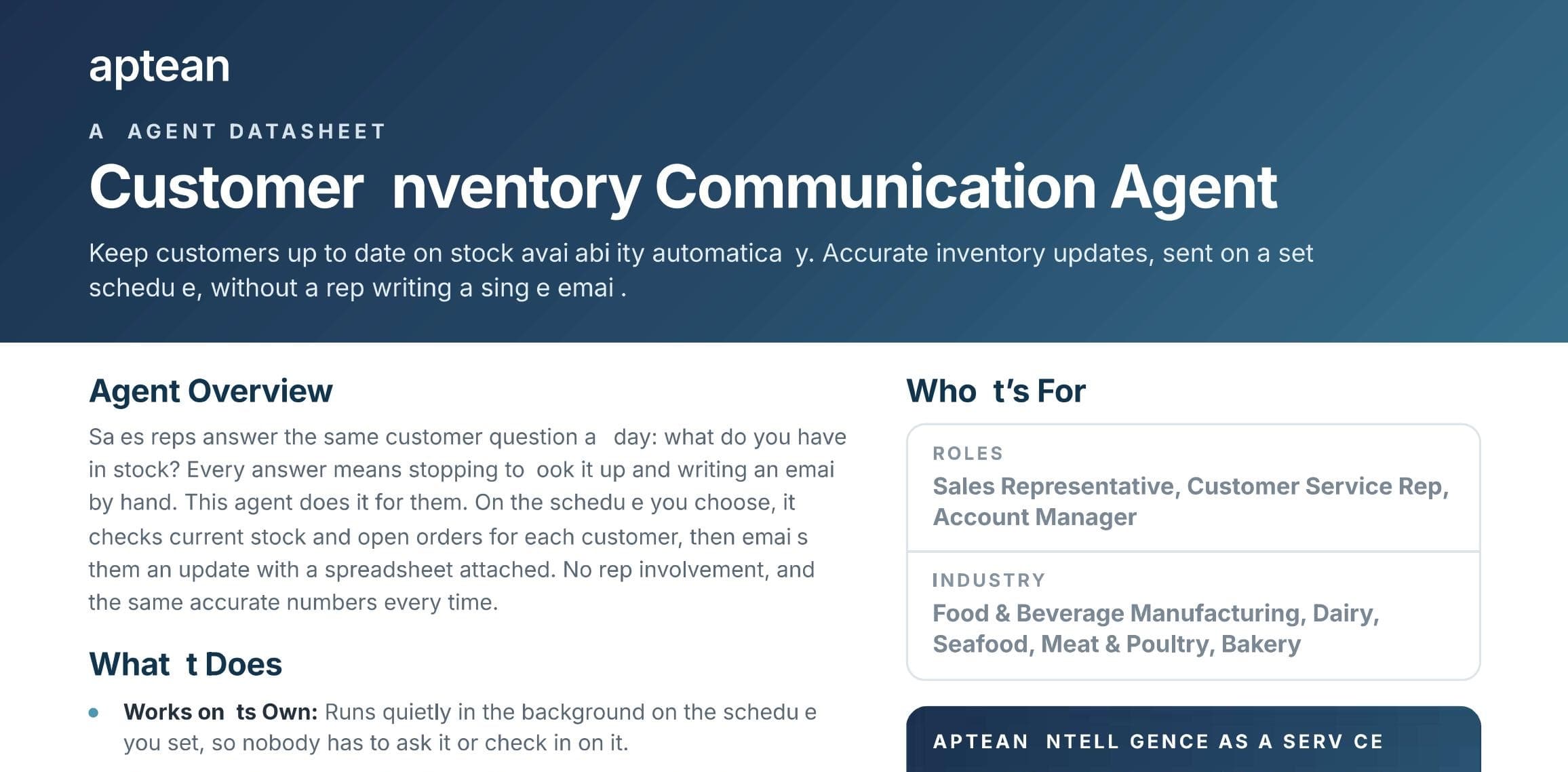Customer Inventory Communication Agent Datasheet