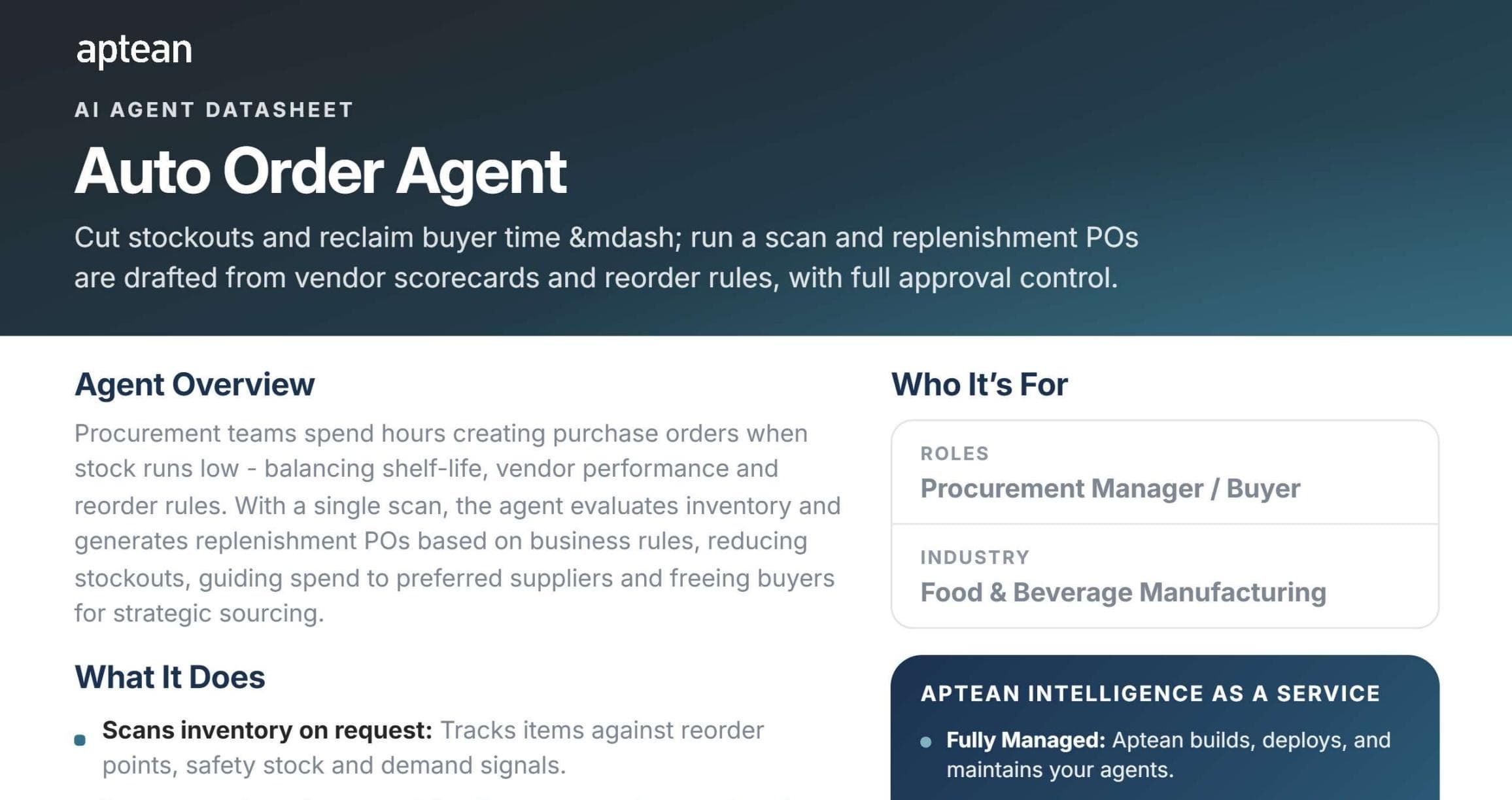 Auto Order Agent Datasheet